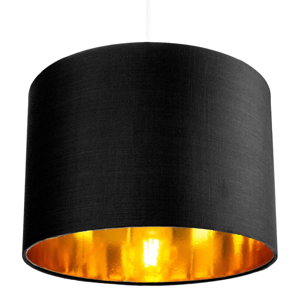image 1 of Contemporary Black Cotton 10 inch Table/Pendant Lamp Shade with Shiny Golden Inner