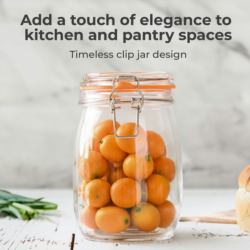 image 1 of 1L Pack of 3 Canisters Glass Storage Jars with Airtight Silicone Seal Metal Clip Top Lids