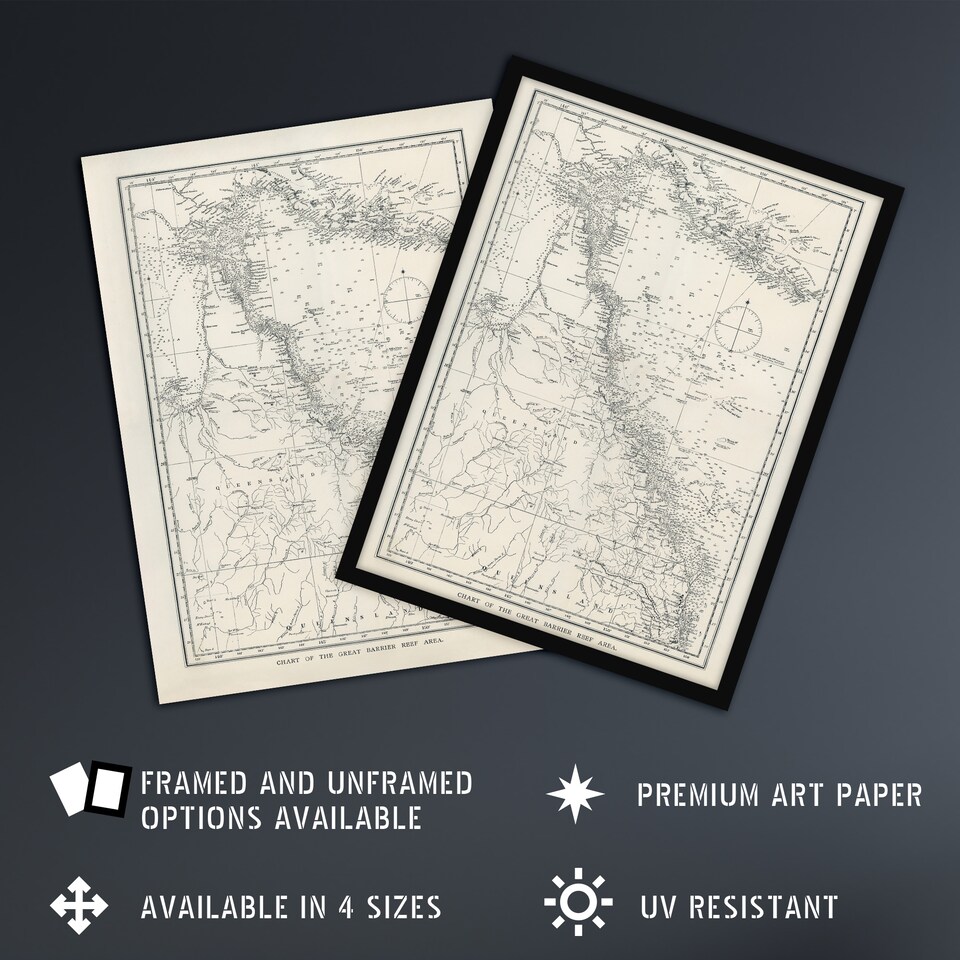 image 1 of Great Barrier Reef Area Chart Map Kent Huge Wall Art Poster Print 24X32"