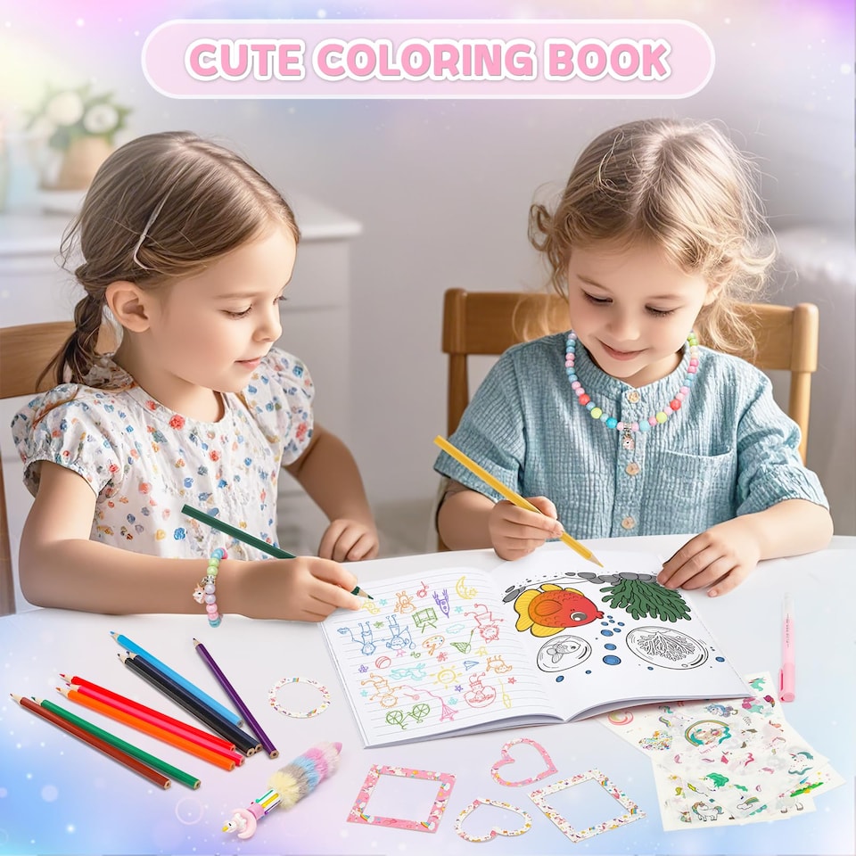 image 1 of 33‑in‑1 Unicorn Plush Toy Gift Set for Girls – Soft Cuddly Stuffed Animal with Diary, Stickers, Colouring Book & Accessories, Birthday Gift for Kids 3–10