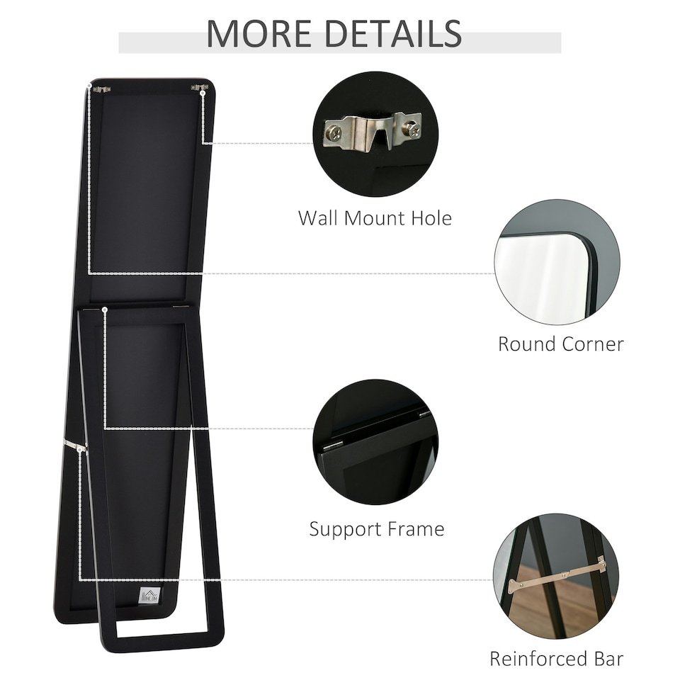 image 1 of HOMCOM Full Length Mirror Free Standing or Wall Mount Dressing Bedroom Black
