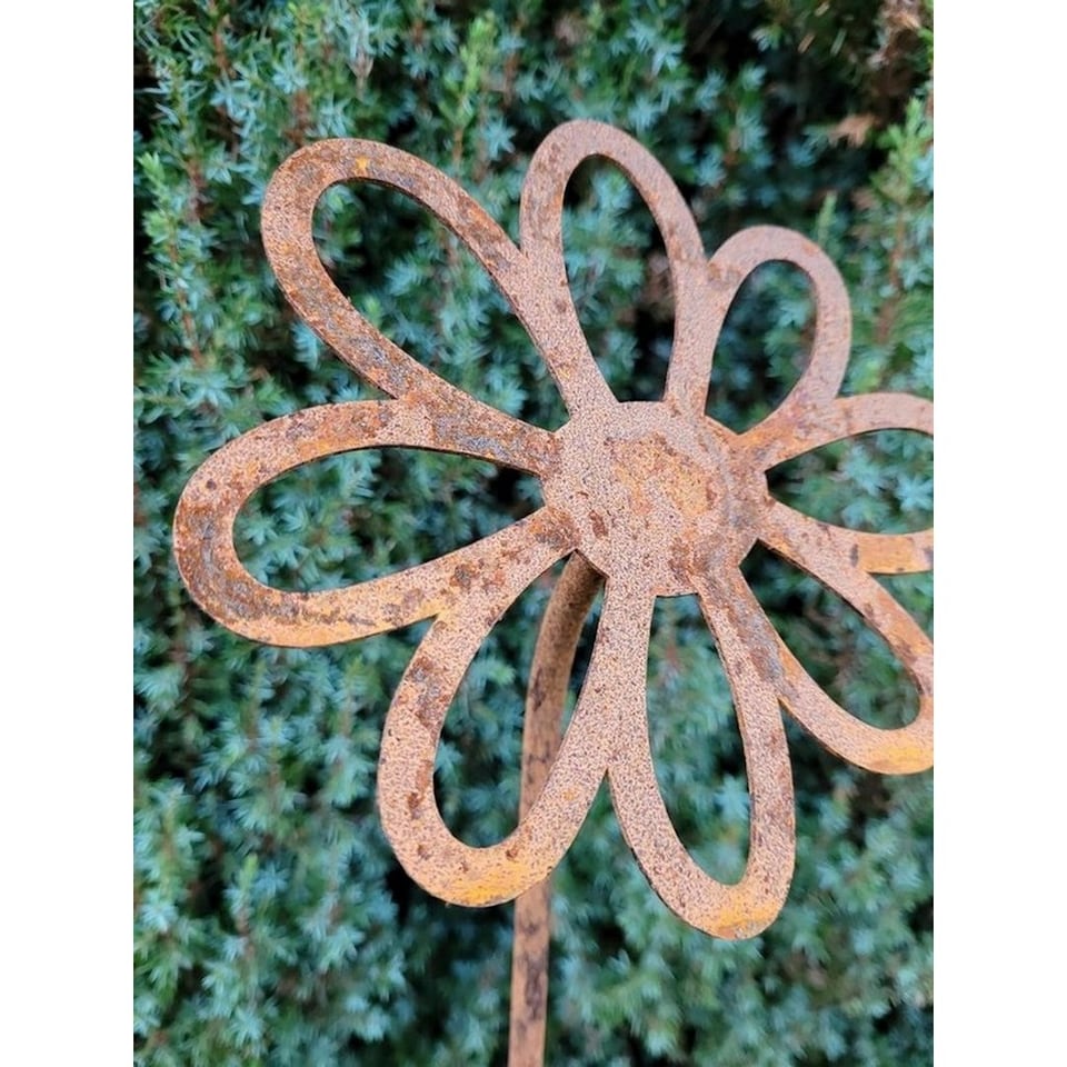 image 1 of 5 Feet Flowering Daisy Plant Pin Garden Art (Pack of 3) - Bare Metal/Ready to Rust