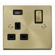 image 1 of SE HOME Satin / Brushed Brass 1 Gang 13A DP Ingot 1 USB Switched Plug Socket Black | Satin Brass