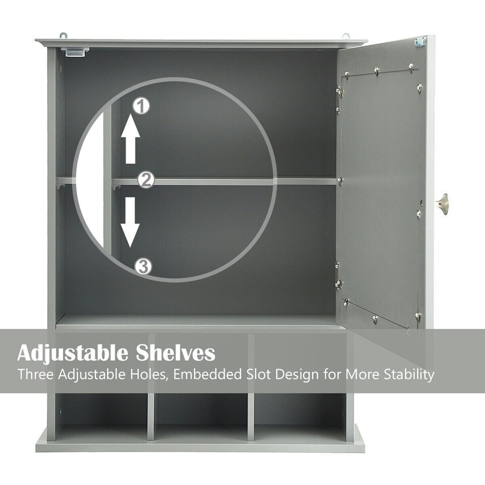 image 1 of COSTWAY Bathroom Wall Storage Cabinet Medicine Organizer Grey Grey