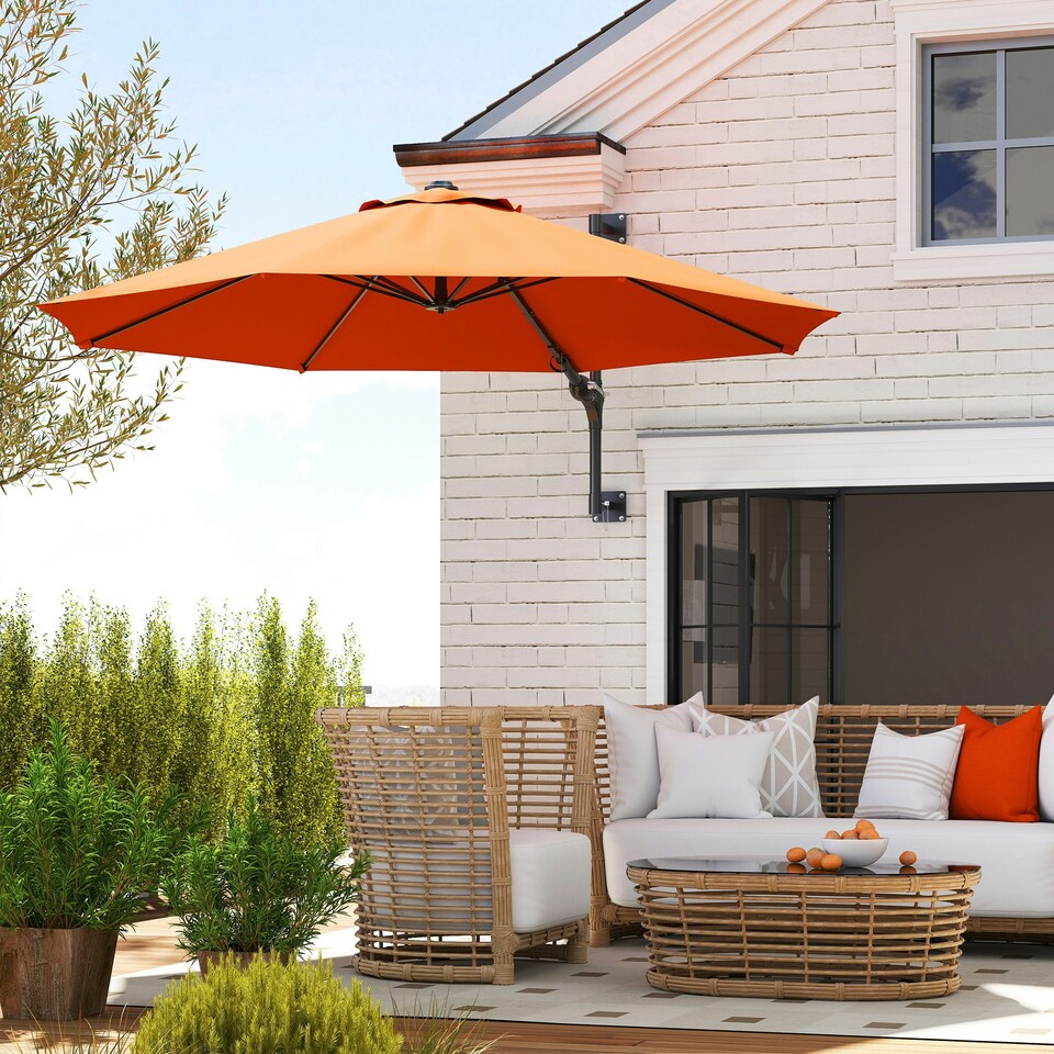 image 1 of Outsunny Sun Parasol with Vent, Wall Umbrella for Patio, Garden, Pool Orange | Orange