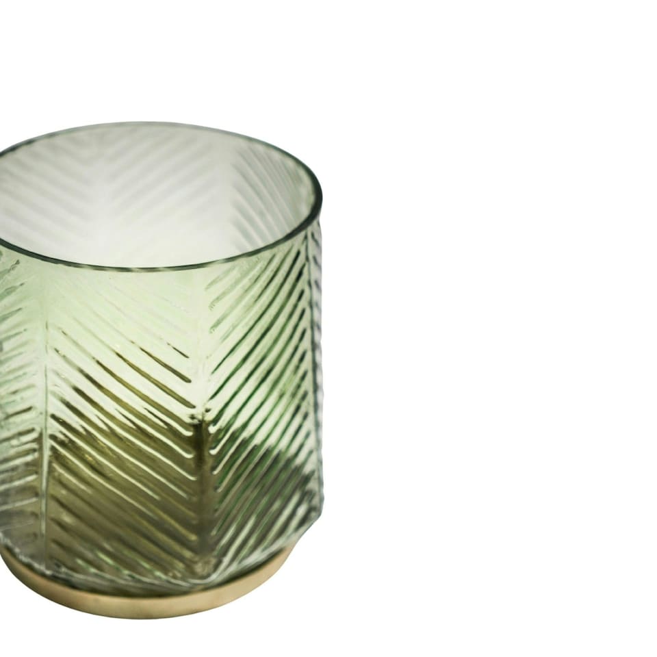 image 1 of Elm Embossed Candle Holder Green