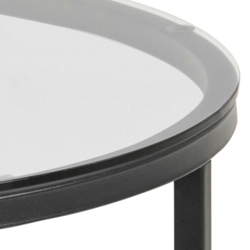 image 1 of Cross Round Metal Side Table with Smoked Glass Top