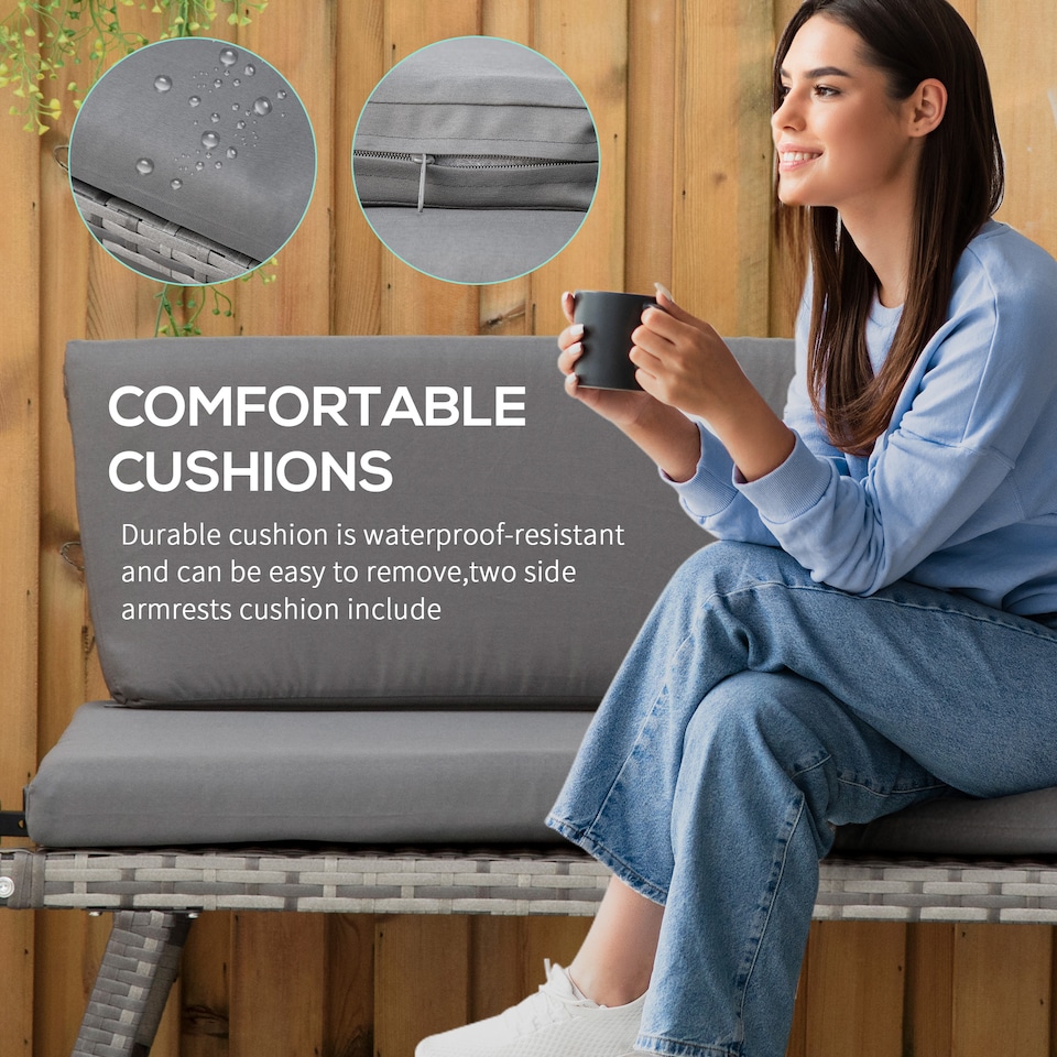 image 1 of Outsunny 2 in 1Rattan Folding Chaise Lounger w/ Cushion for Garden Mixed Grey