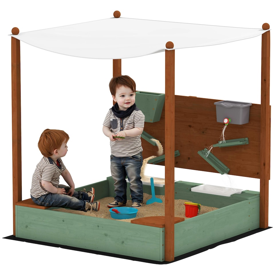 image 1 of AIYAPLAY Wood Sandpit for Kids with Canopy for Garden, Beach, Green 