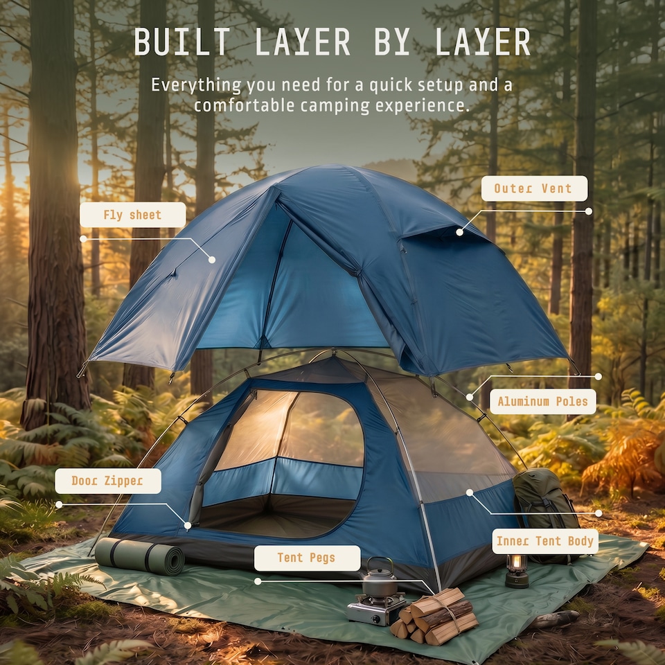 image 1 of Voyager 2 Man Dome Tent with Taped Seams and Breathable Mesh Inner