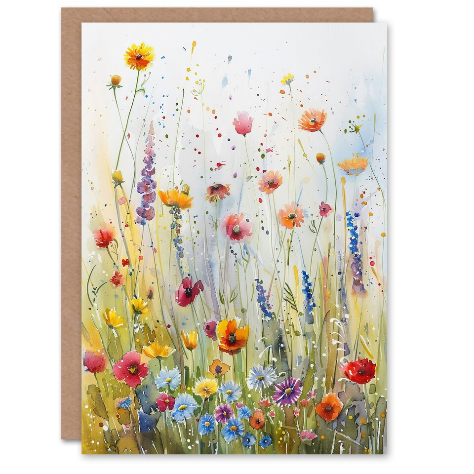 image 1 of Spring Wildflower Meadow Watercolour Him Her Birthday Card