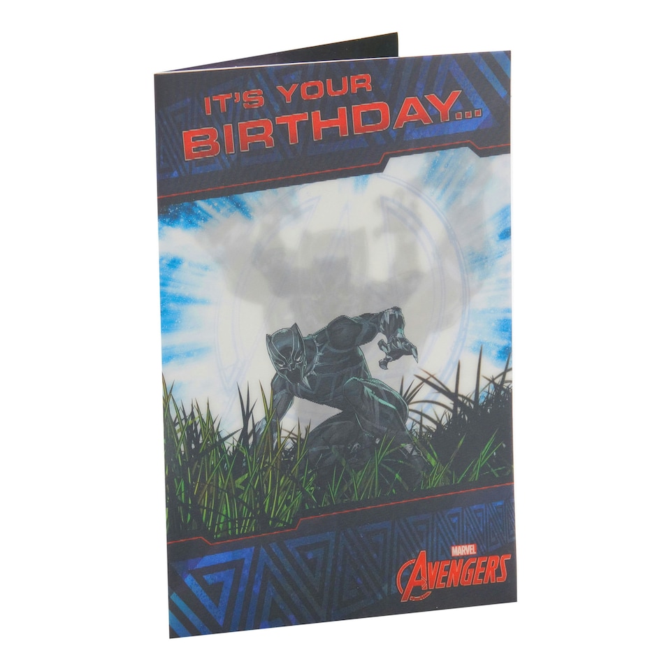 image 1 of UK Greetings | Marvel The Avengers Birthday Card | Happy Birthday Gifts | Him, Boys, Men | Black Panther Design | With Envelope