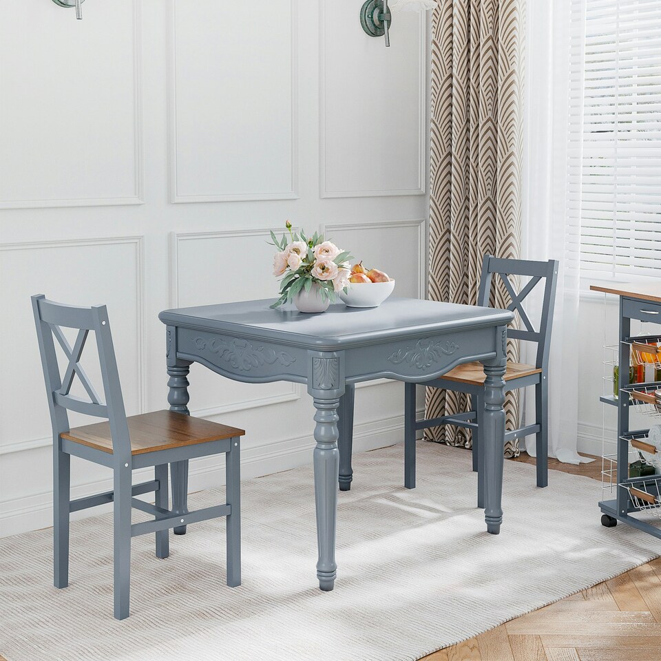 image 1 of HOMCOM Dining Chairs Set of 2, Pine Wood Frame, Cross Back for Kitchen Grey