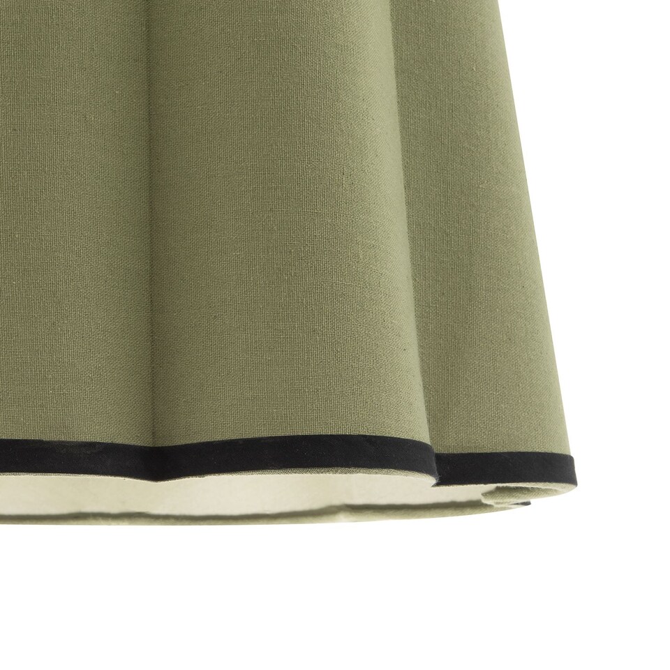 image 1 of Olive Green Linen Scallop Drum Lamp Shade with Black Cotton Trims | Green | Olive Green | 1