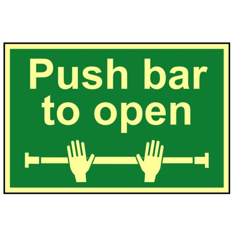 Scan Push Bar To Open - Photoluminescent 300 X 200mm - Multi Colour - 200 x 300mm