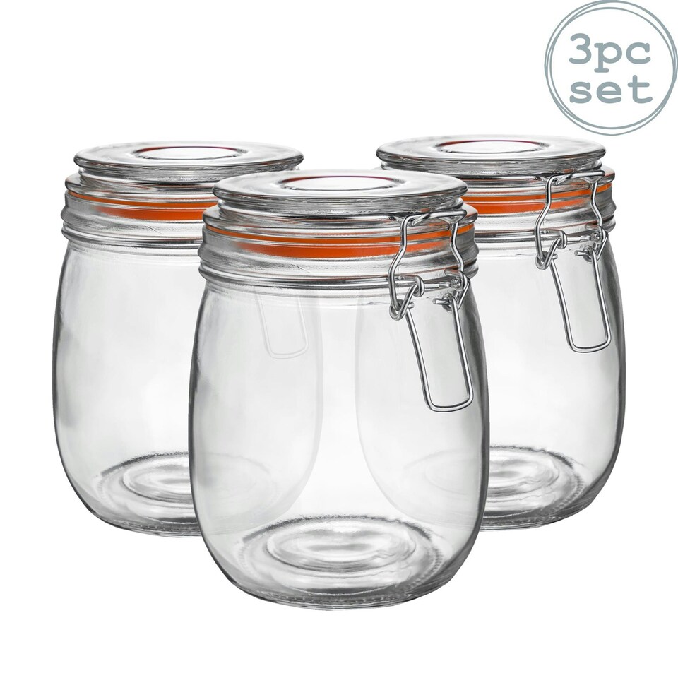image 1 of Argon Tableware Glass Storage Jars - 750ml - Orange Seal - Pack of 3