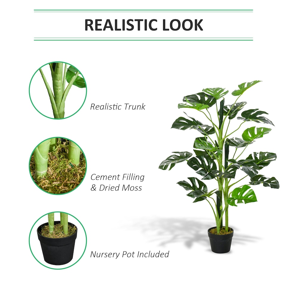 image 1 of Outsunny 100cm/3.3FT Artificial Monstera Tree Fake Plant in Pot Indoor