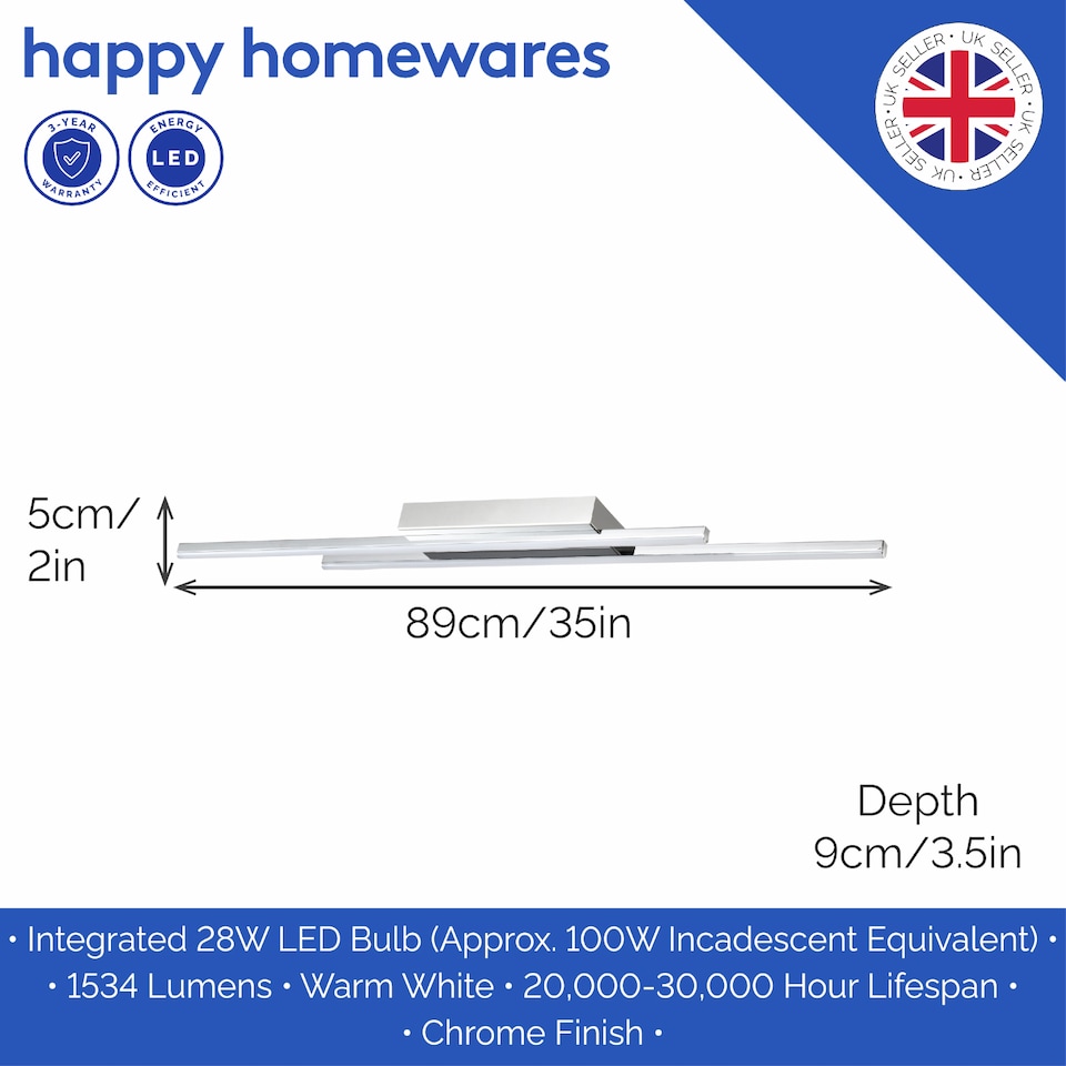 image 1 of Designer Polished Chrome LED Ceiling Strip Light Fixture for Kitchens | Chrome