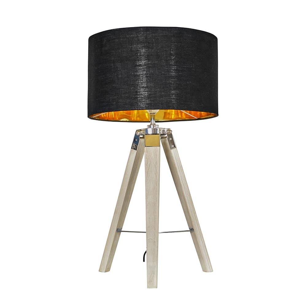 ValueLights Clipper Light Wood Table Lamp Black Gold Shade
