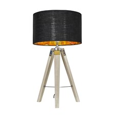 ValueLights Clipper Light Wood Table Lamp Black Gold Shade