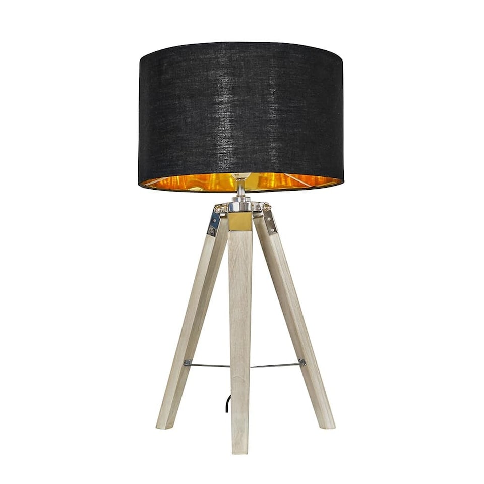 image 1 of ValueLights Clipper Light Wood Table Lamp Black Gold Shade