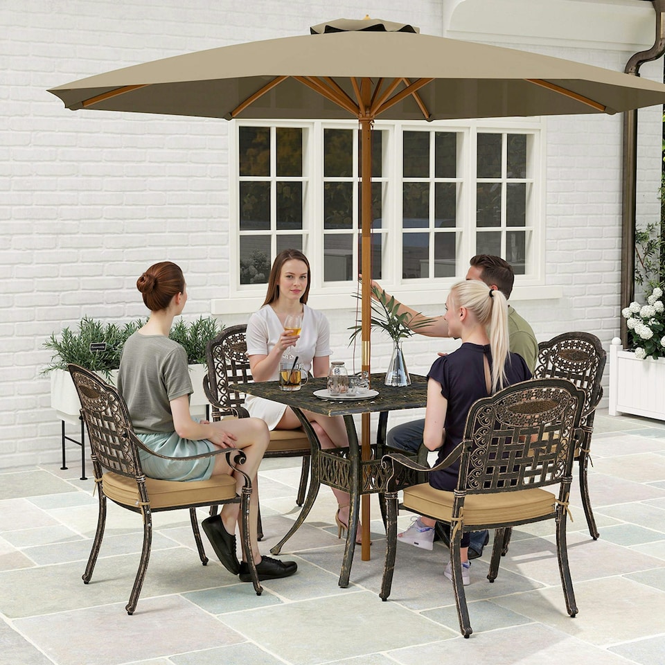 image 1 of Outsunny 5 Pieces Cast Aluminium Garden Dining Set with Parasol Hole, Bronze