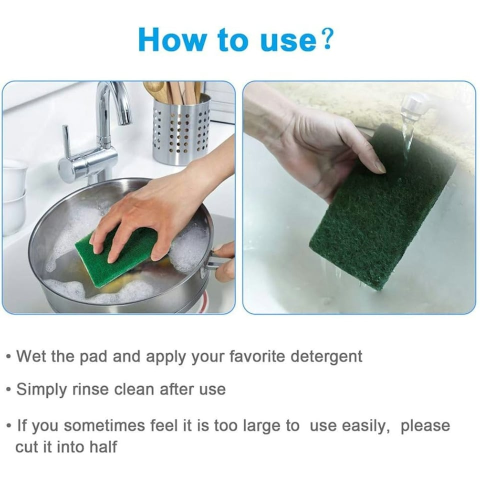 image 1 of Super Bright Green Scouring Pads Heavy Duty Scourer Scrub Cleaning 10Pk