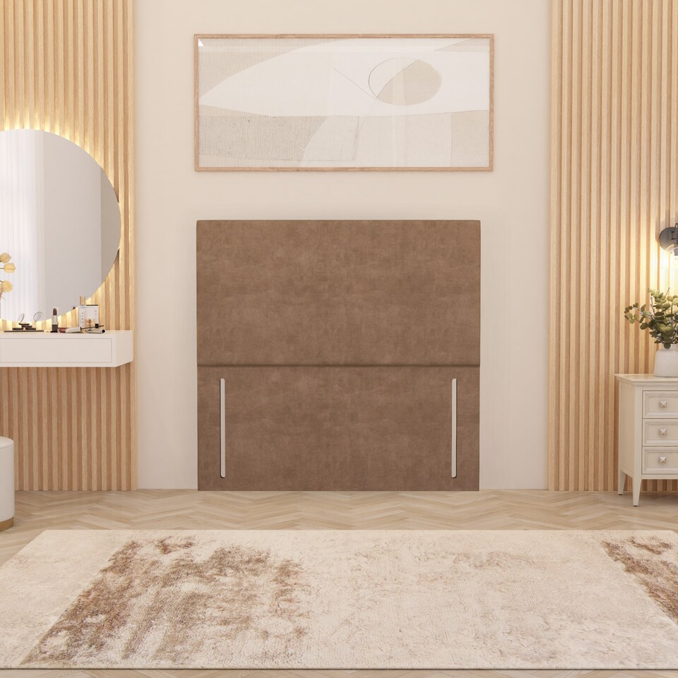 image 1 of Divan Bed Base with 2 Drawers & Plain Floor Standing Headboard Plush Velvet | Brown | Beige