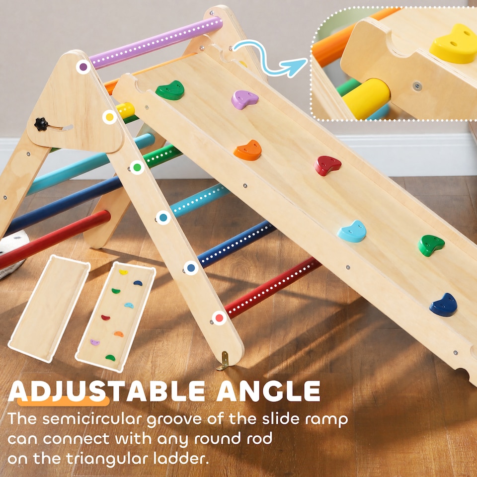 image 1 of AIYAPLAY Toddler Climbing Frame, Wooden Indoor Play Triangle Set