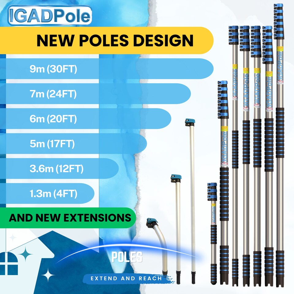 image 1 of IGAD Pole 6m (20ft) Dusting Set: Extension Pole, Squeegee and 3 Dusting Attachments