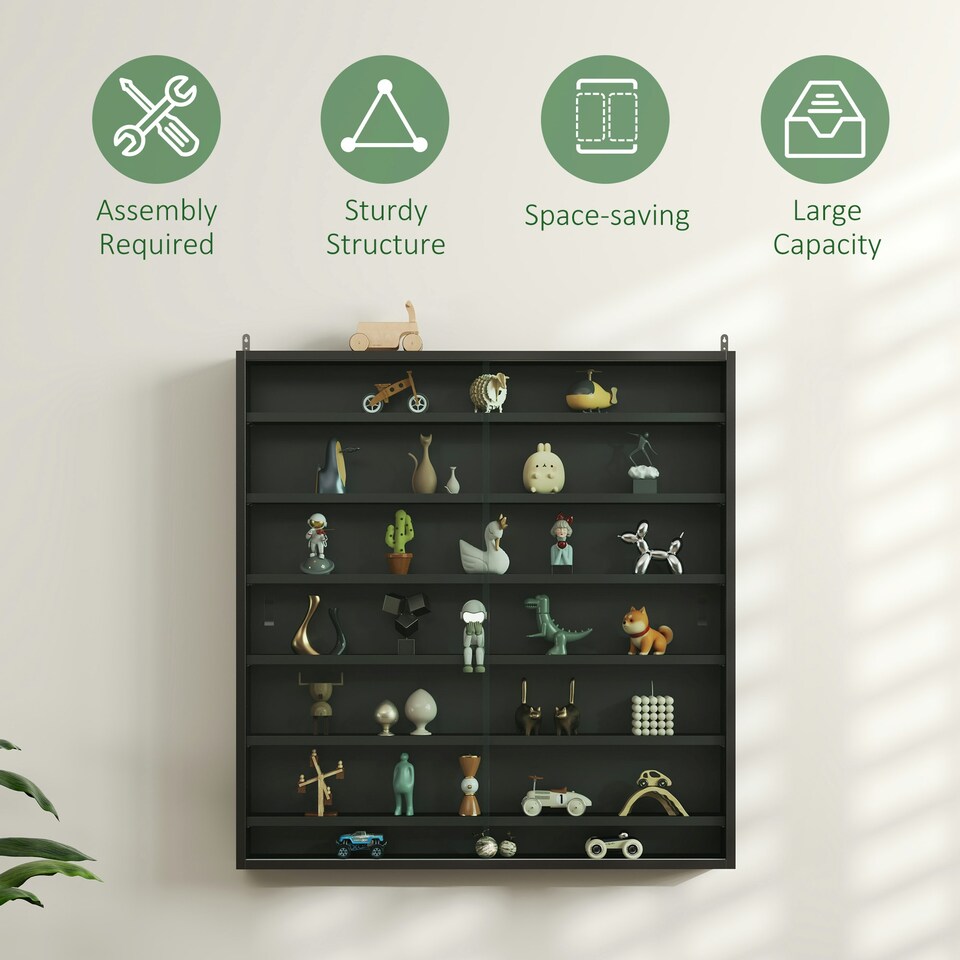 image 1 of HOMCOM Wall Display Cabinet w/ Shelves Glass Doors Yellow