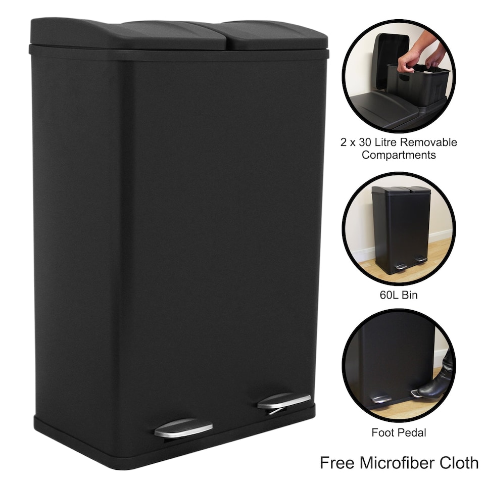 image 1 of 60L Dual Pedal Bin In Black