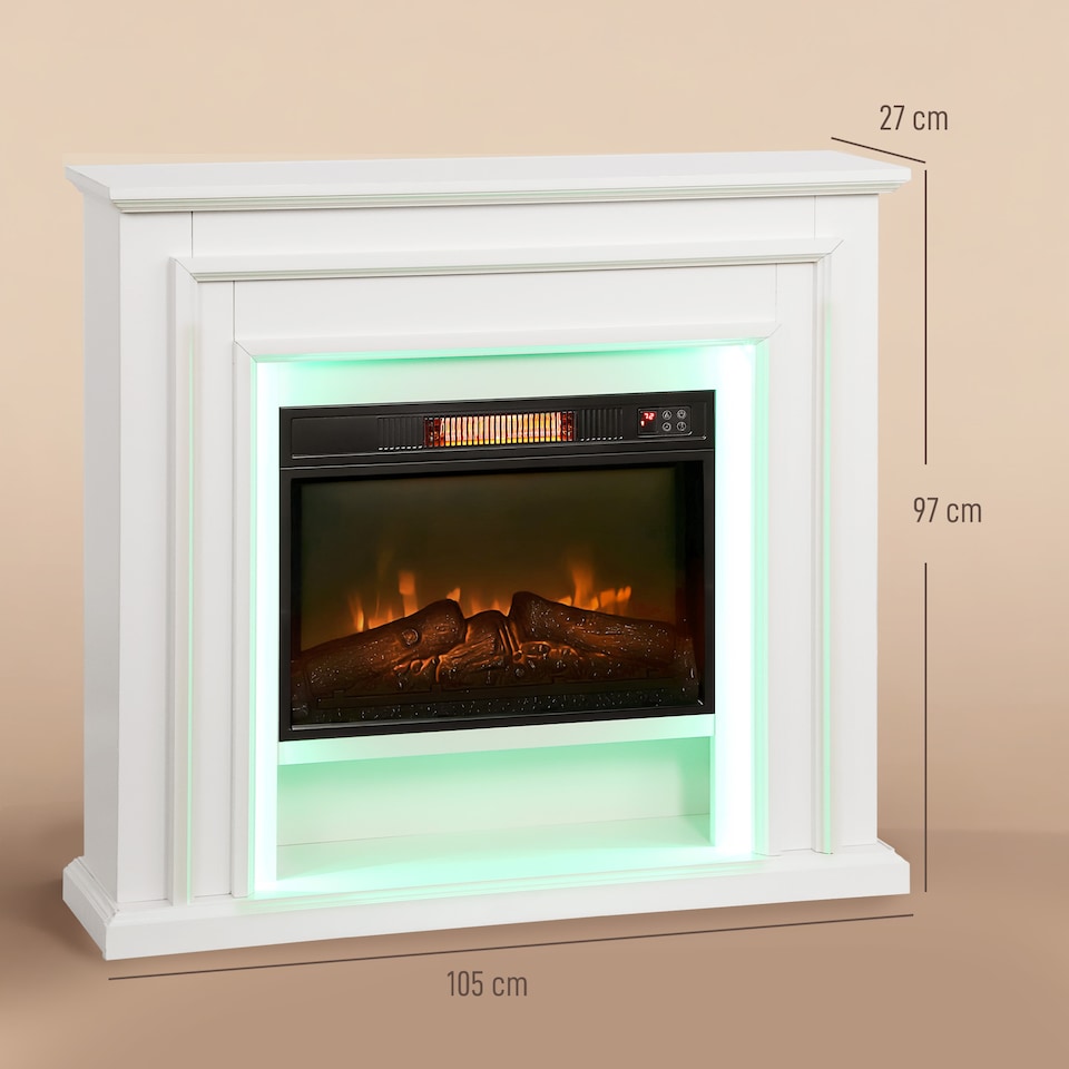 image 1 of HOMCOM 1800W Inset Electric Fireplace and Mantel Reach up to 30, White