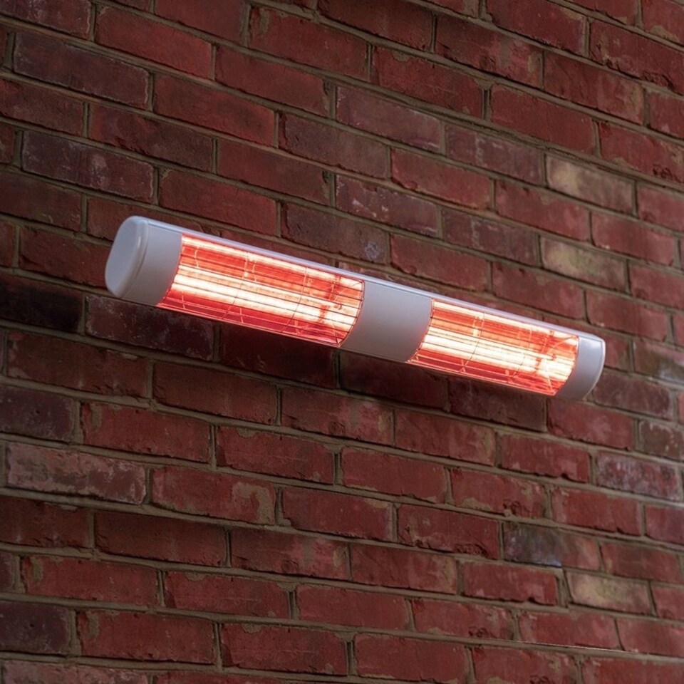 image 1 of 3kW Dual Wall Mounted Quartz Halogen Bulb Electric Infrared Patio Heater in White