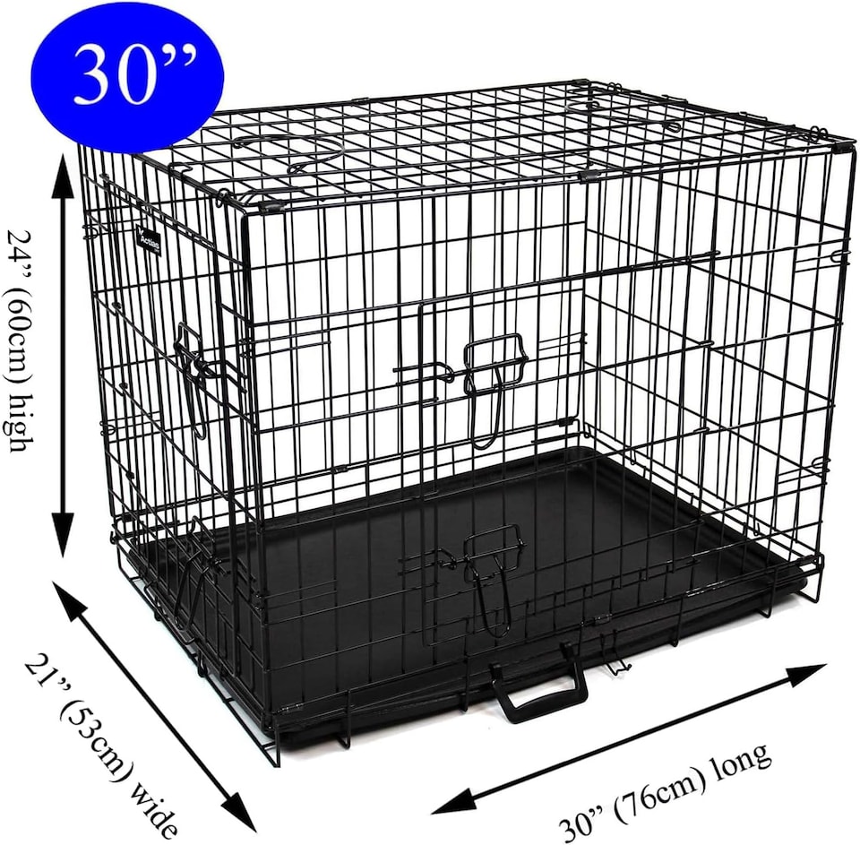 image 1 of Actiaspet Foldable Metal Dog Cage Crate with Tray Black Multiple Sizes (Black, Medium)