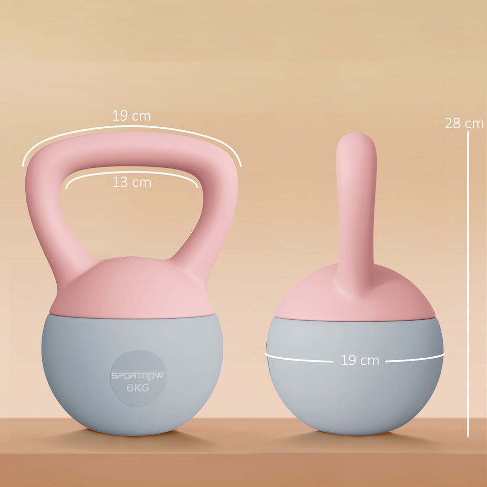 image 1 of SPORTNOW Soft Kettlebell, 6kg Kettle Bell with NonSlip Handle for Home Gym Weight Lifting and Strength Training, Pink and Grey | Multi