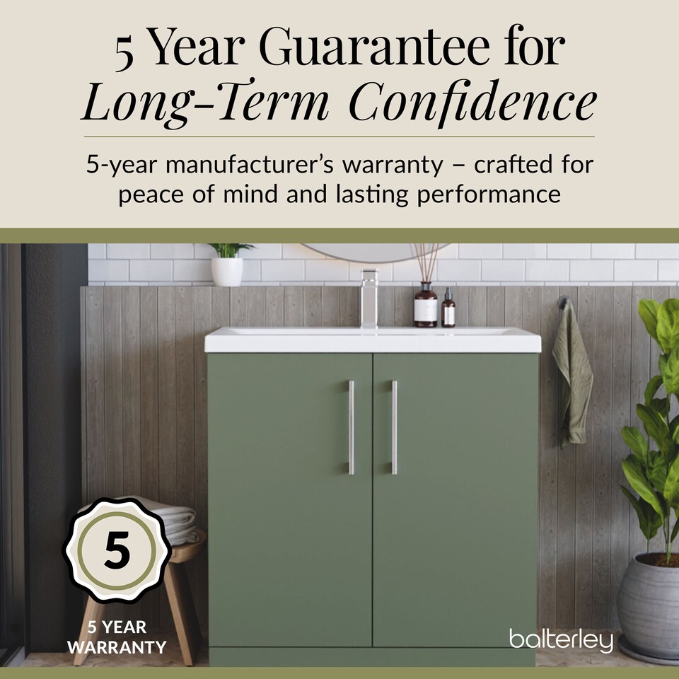image 1 of Balterley Contemporary Bathroom Floor Standing 2 Soft-Close Door Vanity Unit & Mid-Edge Basin | Green | Satin Green