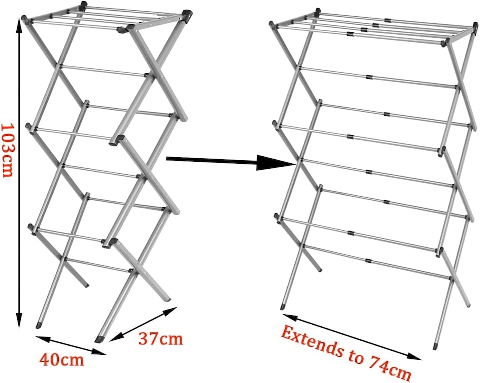 image 1 of 3 Tier 7.5m Drying Rack Extendable Compact Clothes Airer Laundry Indoor Outdoor - Grey