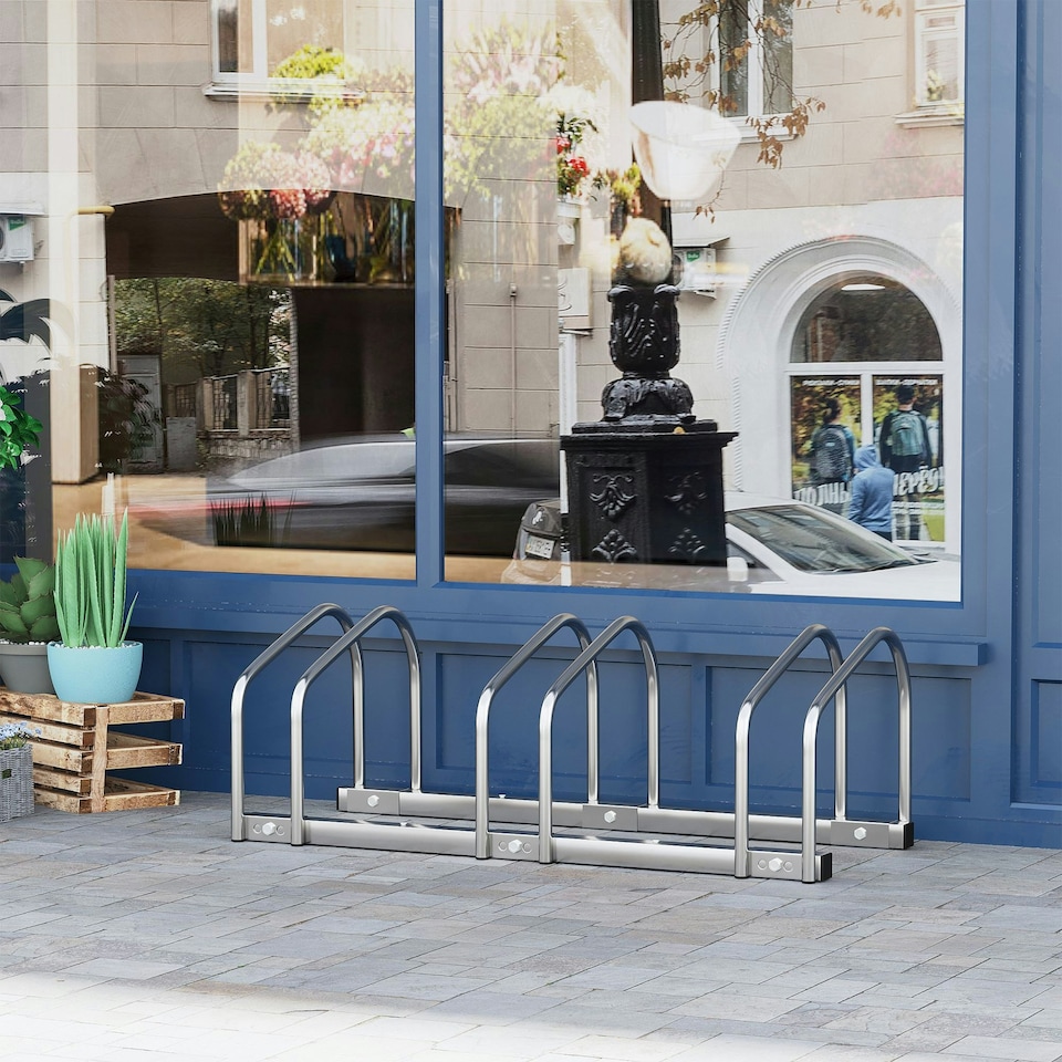 image 1 of HOMCOM Bike Parking Rack Bicycle Locking Storage Stand for 3 Cycling