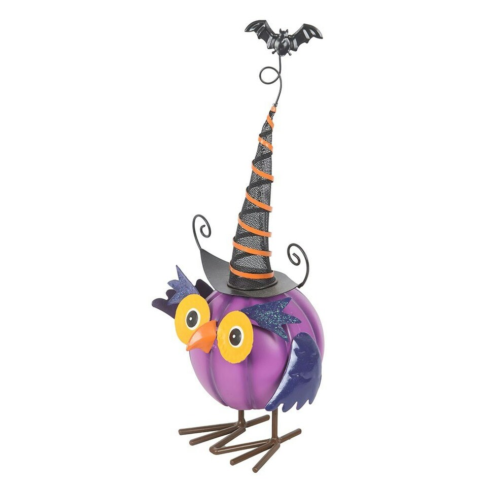 image 1 of Purple Metal Owl Ornament with Witch Hat