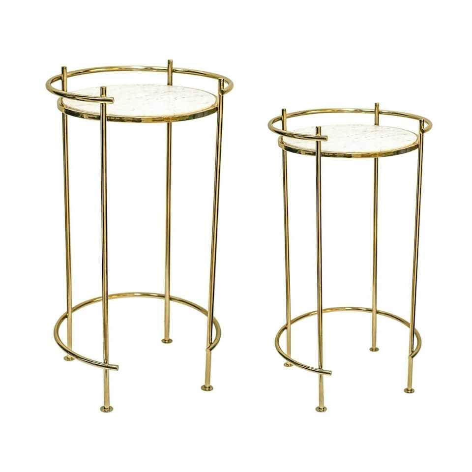 image 1 of Opulence Set of 2 Nested Side Tables Marble/Gold Gold