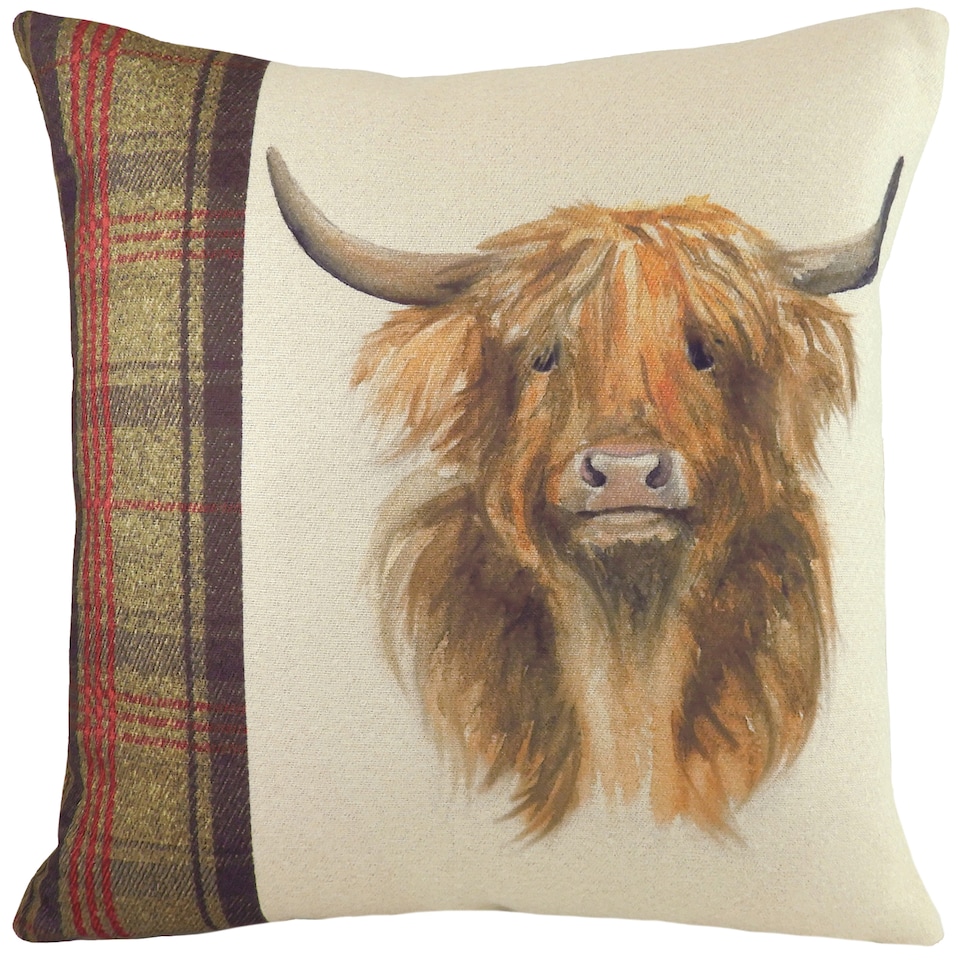 image 1 of Evans Lichfield Hunter Highland Cow Square Cushion, Multicolour, 43 x 43cm