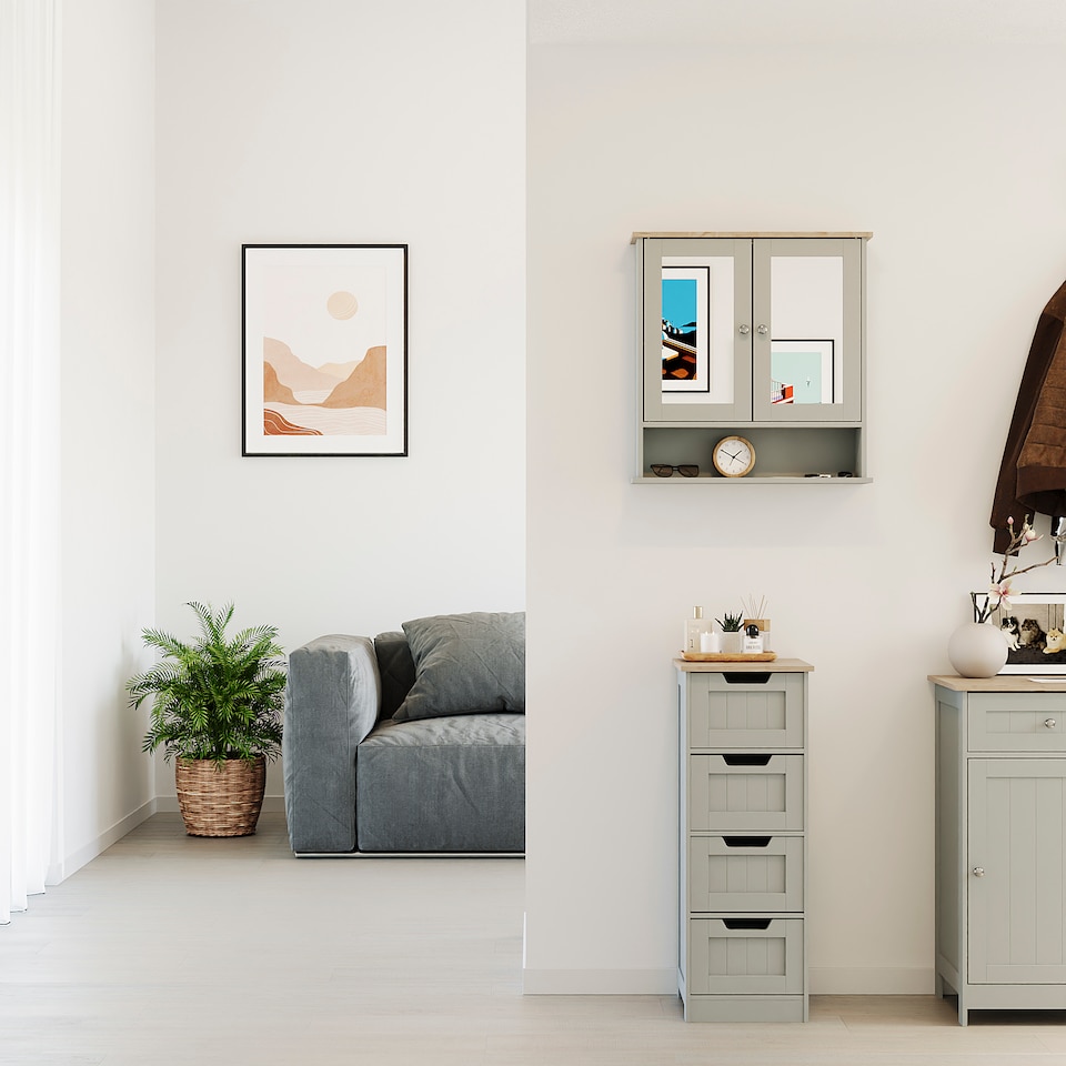 image 1 of Bath Vida Priano 4 Drawer Freestanding Bathroom Storage Cabinet, Grey & Oak | Grey | Grey & Oak | 1