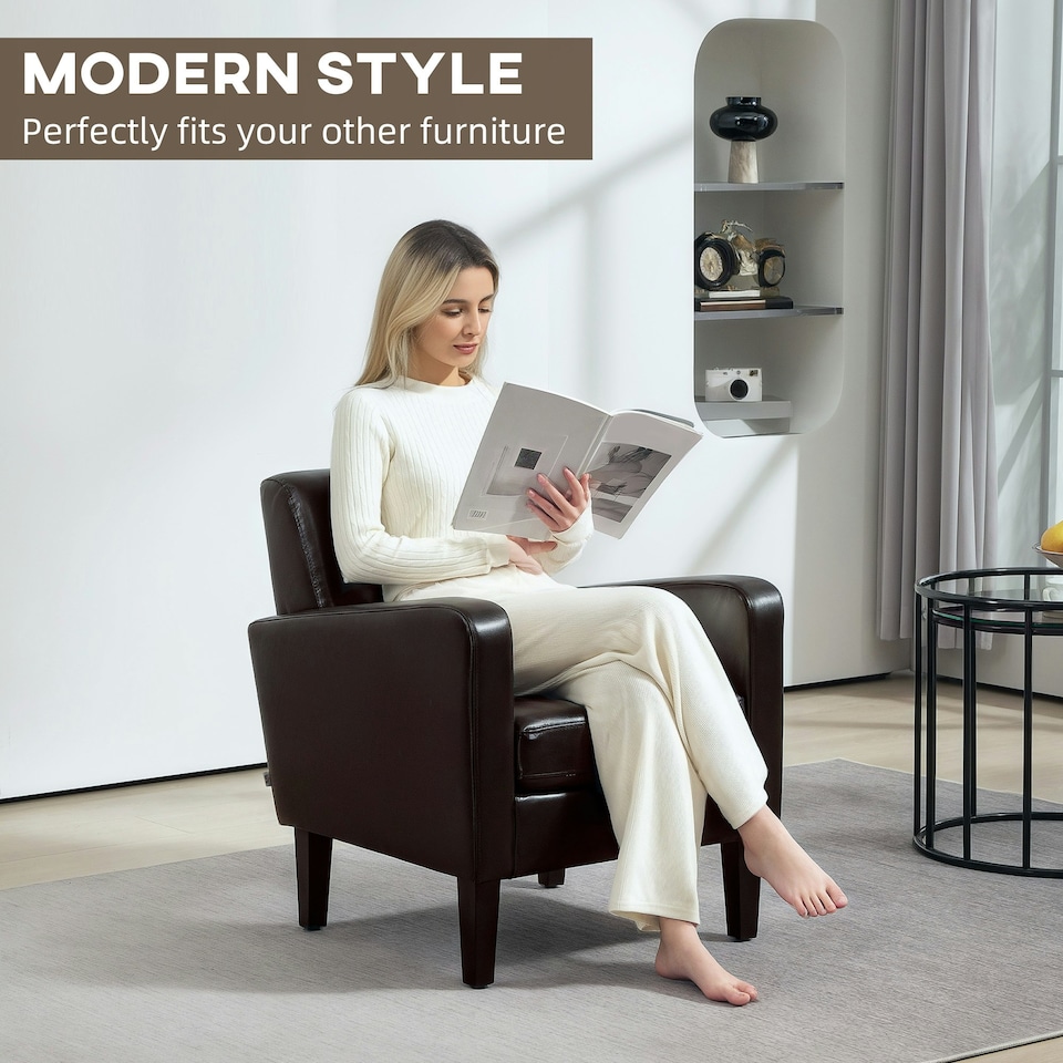 image 1 of HOMCOM Armchair Accent Chair with Eucalyptus Wood Legs for Bedroom Brown