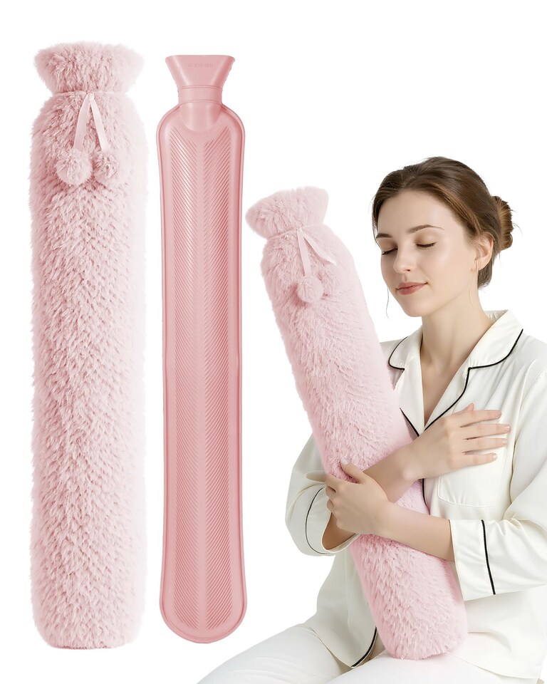 image 1 of Keplin Extra Long Hot Water Bottle 2 Litre Natural Rubber with Fleece Cover