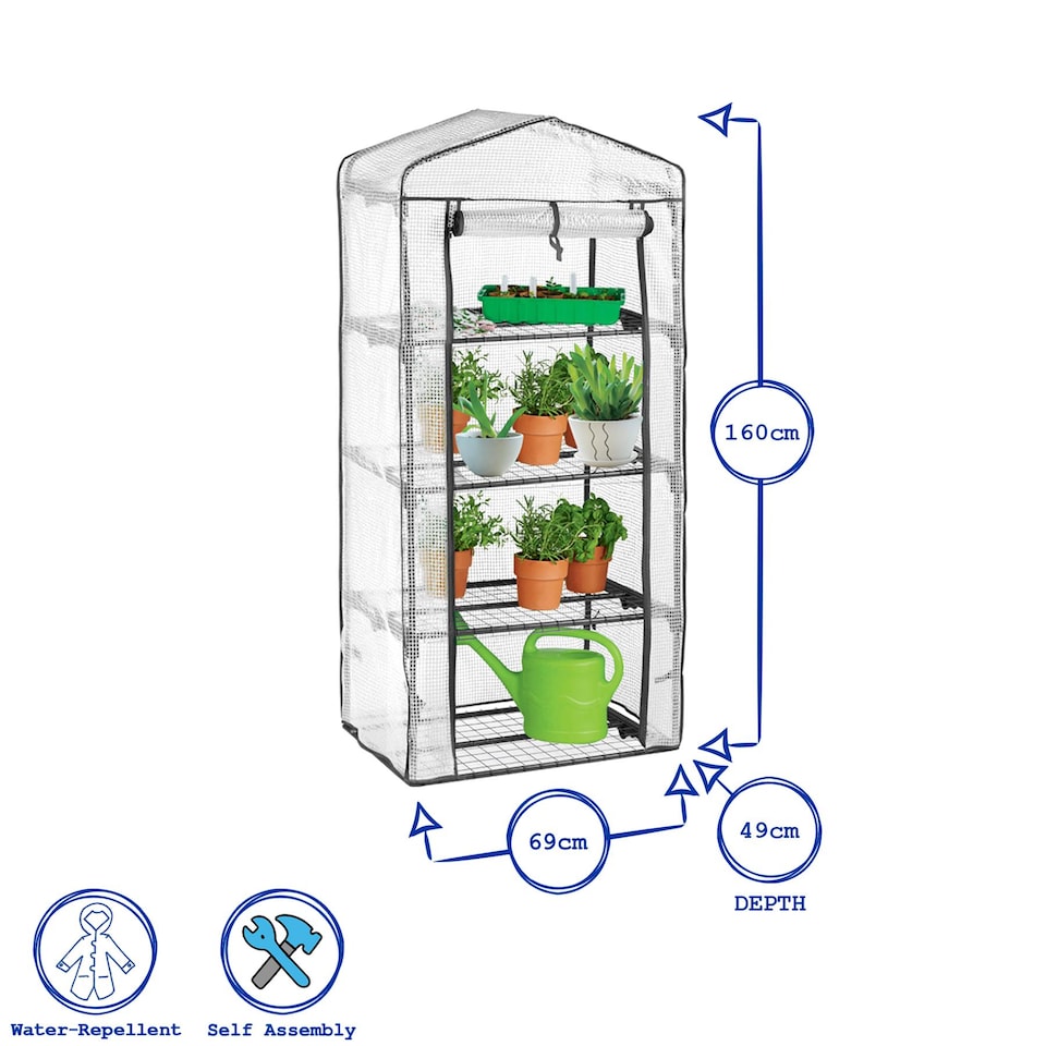 image 1 of Harbour Housewares Plastic 4 Tier Mini Greenhouse - 3ft x 6ft - White