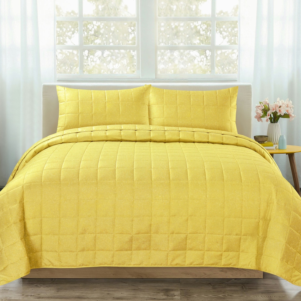 image 1 of Velosso Nolan Quilted Bedspread Set Yellow | Ochre | King