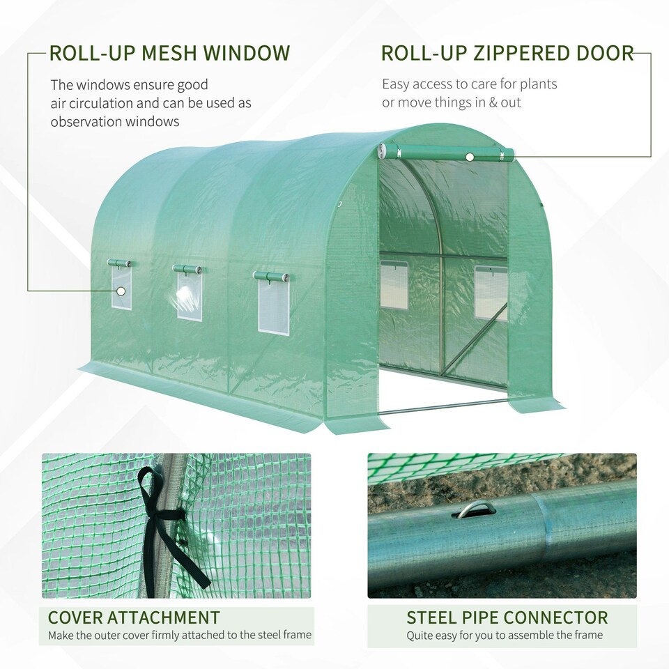 image 1 of Outsunny Greenhouse Polytunnel Walk-in Flower Plant Steel 4 x 2 M Outdoor