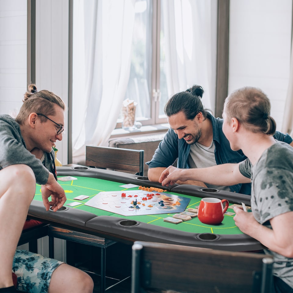image 1 of SPORTNOW Foldable Poker Mat, 10-Player Table Top with Cup Holders, Carry Bag