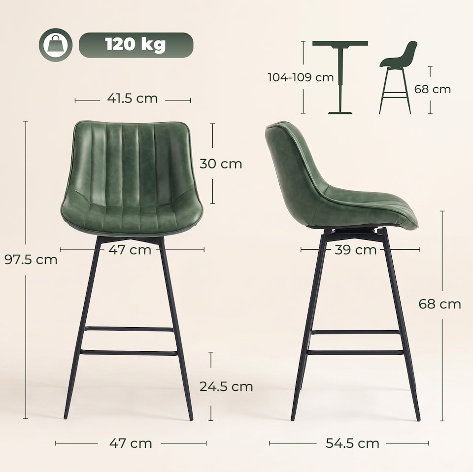 image 1 of HOMCOM Swivel Bar Stools Set of 2, PU Leather Upholstery